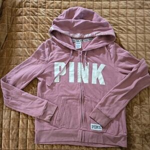 PINK Victoria’s Secret Full Zip Hoodie Dusty Rose Logo | Women’s Large